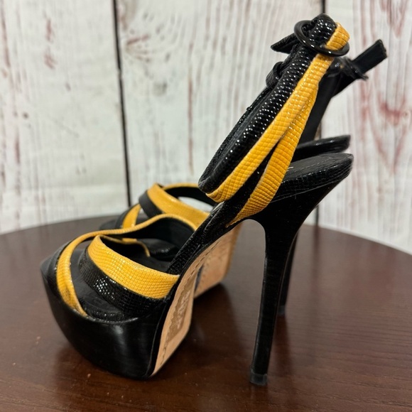 Alice & Olivia Lizabeth Black & Yellow patent leather Ankle Strap Platforms 6.5 - Picture 11 of 17